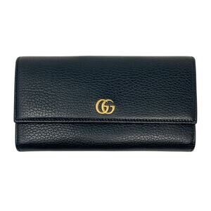 Gucci GG Marmont Gold Logo Black Pebbled Textured Leather Continental Wallet
